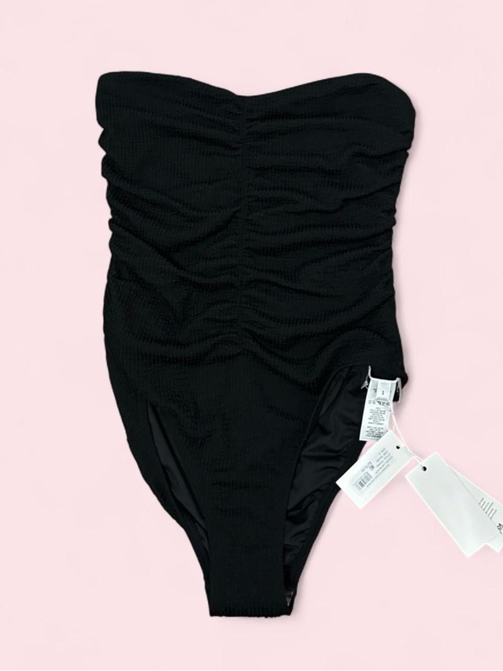 Milly Black Ruched Strapless One-Piece Swimsuit